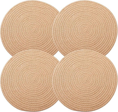 Jute Woven Placemats, Set of 4 Round Braided Tablemats Natural Jute Rope Large Plate Chargers Handmade Woven Placemats Heat Resistant Non-Slip Potholder for Dining Table (13.8 inch)