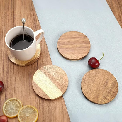 Yoption 6 Pcs Wood Coasters for Drinks with Bottle Opener and Holder, Acacia Wooden Cup Coaster with Non-Slip Pad for DIY Crafts, Coffee Table, Dining Table Home Christmas Decor, 4 Inches