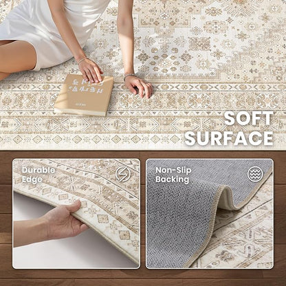 zesthome Washable Runner Rug 2.5x10 - Stain Resistant Entryway Rug,Ultra-Thin Kitchen Rugs, Anti Slip Backing Runner Rugs for Entrance Laundry Room Indoor Hallway (Cream/Beige,2.5'x10')