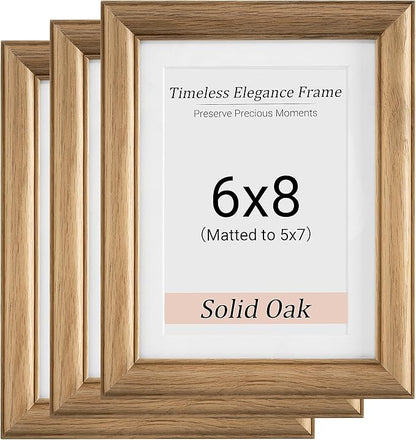 Heimlove 6x8 Picture Frame,6 x 8 Solid White Oak Photo Frame with Tempered Glass,6"x8" Handcrafted Wood Frame Matted to 5x7 Photos for Wall or Tabletop Family picture Display,3 Pack
