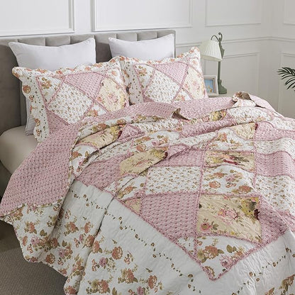 HoneiLife Quilt Set King Size - Fluffy Bedspreads 106x96, Microfiber Quilts 3-Piece, Patchwork Coverlet Rustic Bedding Sets All Season Quilts