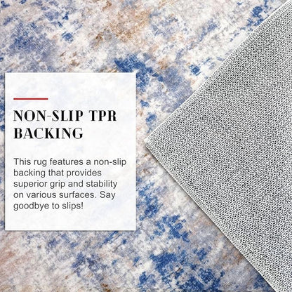 Modern Abstract Entryway Rug Indoor 2x3 Washable Non-Slip Soft Grey Blue Orange Colorful Small Area Rug Kitchen Mat Thin Print Faux Wool Floor Carpet for Entrance Bedroom Office