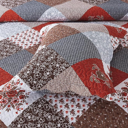 HoneiLife Quilt Set King Size - 3 Piece Microfiber Bedspread Reversible Coverlet Patchwork Bedding Set Lightweight Bedcover Floral Bedspreads All Season Quilts-Amaranth Red