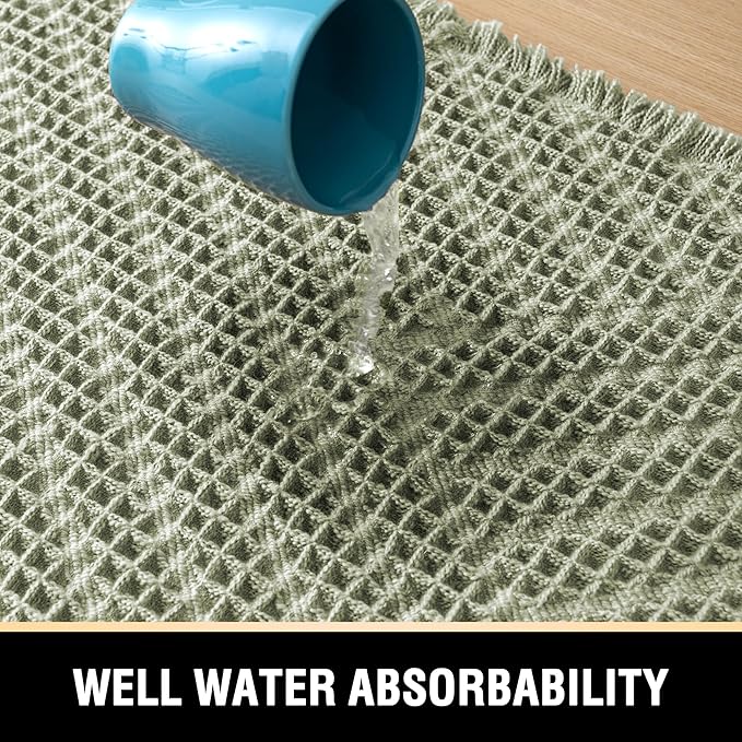 H.VERSAILTEX Waffle Bath Runner Rug Long Bath Mat Super Absorbent Boho Bath Rugs Non Slip Bath Runner for Bathroom Floor Machine Washable Dry Fast Bathroom Rugs with Tassels, 24" x 72", Sage