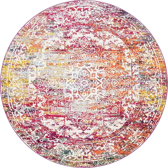 Rugs.com Arlington Collection Rug – 8 Ft Round Multi Medium-Pile Rug Perfect for Kitchens, Dining Rooms