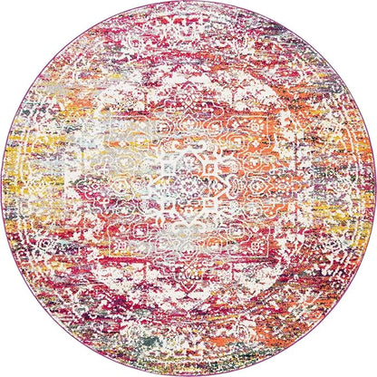 Rugs.com Arlington Collection Rug – 8 Ft Round Multi Medium-Pile Rug Perfect for Kitchens, Dining Rooms