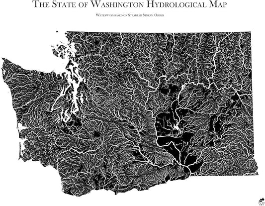 Muir Way Hydrological River Map of Washington - Watershed Topographic Wall Art for Home, Office, or Travel Decor - Unframed Flat Paper Print, 24x30