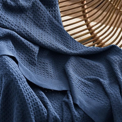 Bedsure Gentlesoft 100% Cotton Blanket Twin XL Size for College Dorm - Breathable and Soft, Waffle Weave Twin Blanket for Summer, Dorm Room Essentials, Navy, 66x90 inches