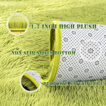 Ultra Fluffy Area Rugs for Living Room Bedroom, 6x9 Fuzzy Large Living Room Rugs, Thick Shag Rug for Dorm, Soft Non Slip Kids Girls Boys Rug for Home Decor Aesthetic, Green