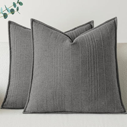 a moment Linen Pillow Covers Set of 2,Boho Farmhouse Throw Pillowcases Neutral Textured Decorative Covers for Couch Sofa,Soft Linen Blend Accent Case Cushion Living Room Home Decor 24"x24"Rustic Gray