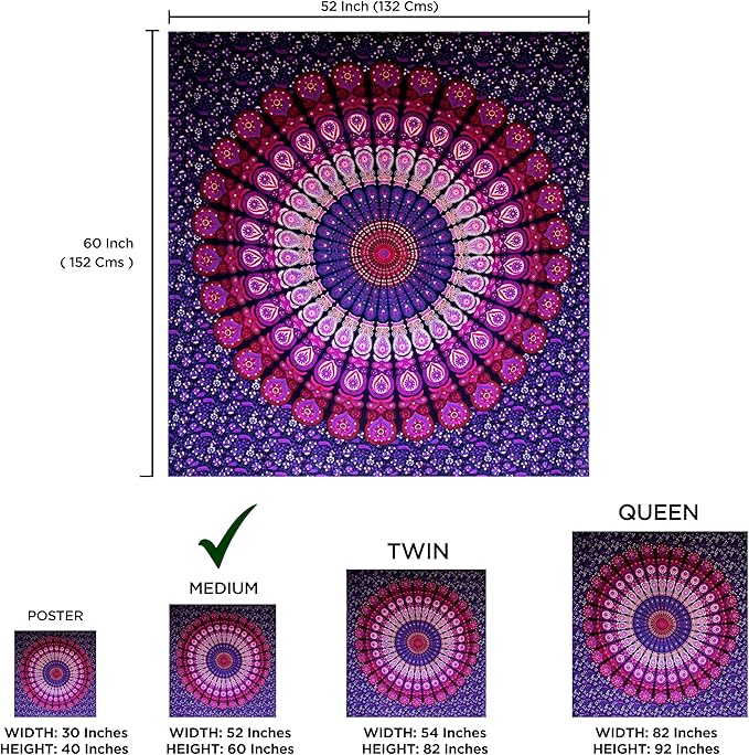 raajsee purple Tapestry- Best Mandala Wall Hanging- Mandala Tapestry For Bedroom Aesthetic-Size Medium (52x60 Inches / 132x152 Cms)