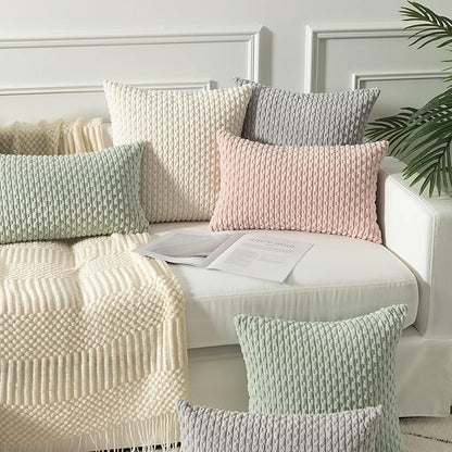 Kevin Textile Valentines Day Corduroy Decorative Throw Pillow Covers 20x20 Inch Pack of 2 Soft Boho Striped Pillow Covers Modern Home Decor Gifts for Spring Sofa Living Room Couch Bed Light Pink