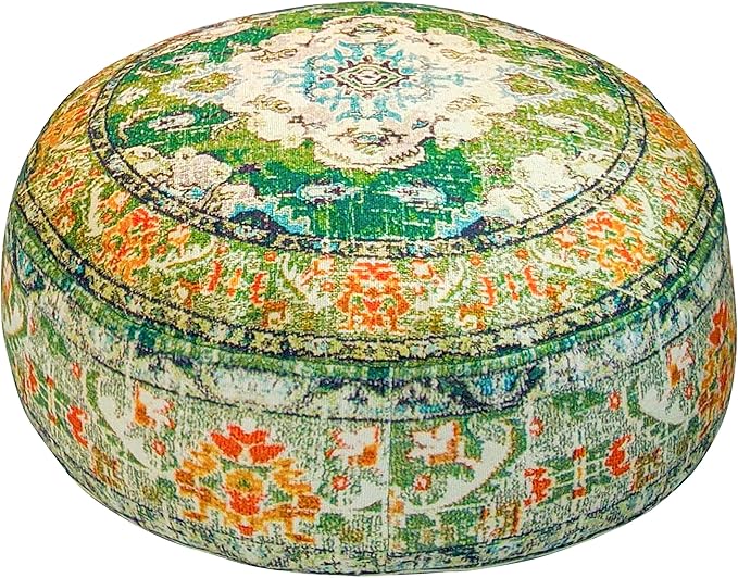 Indian Yoga Décor Pouf Cover Green Round Green Floor Pillow Case Room Décor Moroccan Décorative Cushion Perfect for Living Room, Bedroom, Nursary or Children Room Cotton 24x8 Unstuffed