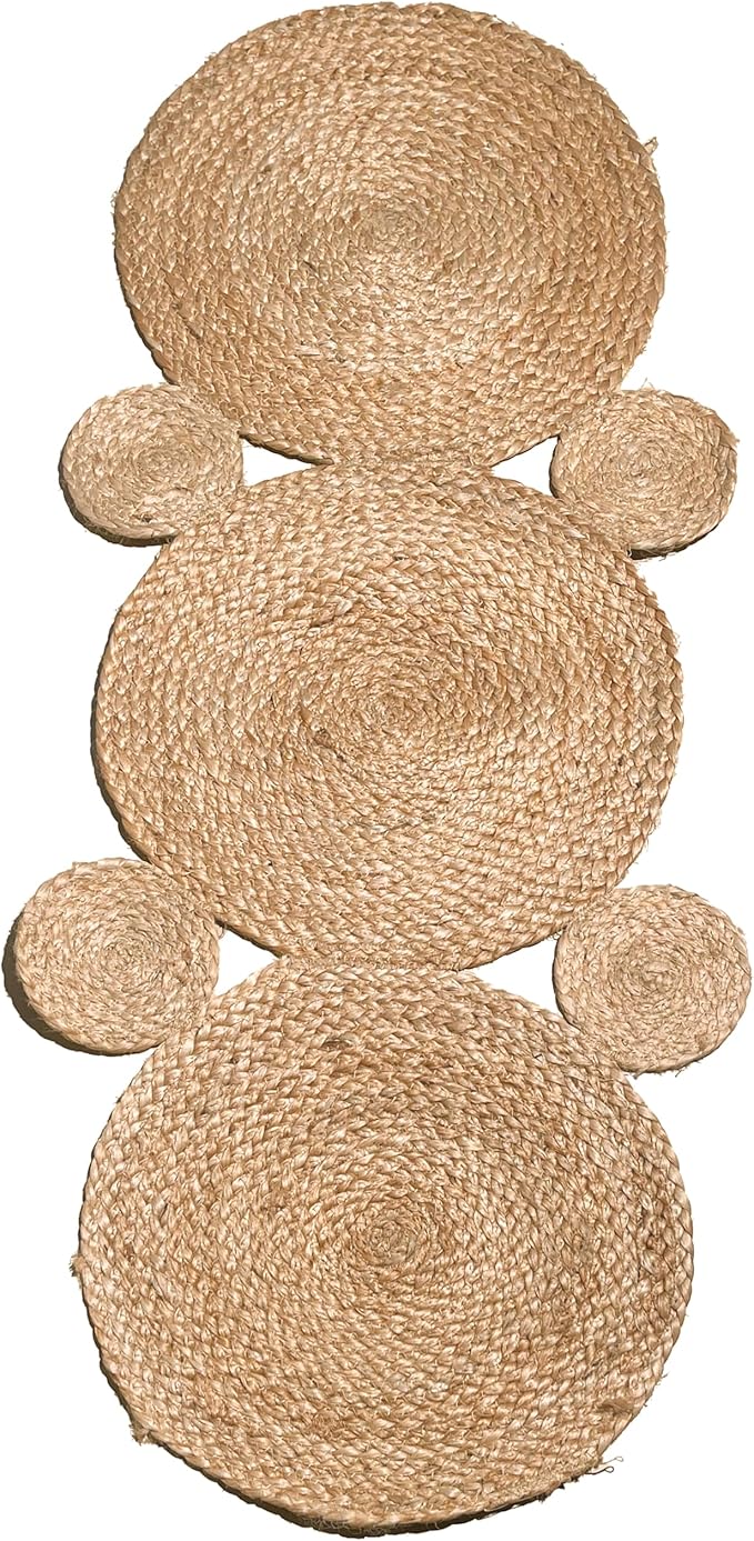 Chardin home Jute Braided Circles Table Runner, Boho, Artisanal Center Decor for Tables, Chests, Counter Tops, Consoles and More, 13x36 Inch Runner