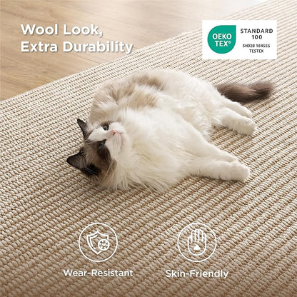 Bedsure 8x10 Faux Wool Area Rugs for Living Room, Machine Washable Carpet, Non-Slip Backing, Pet Friendly Throw Rug for Bedroom Dining Room, Natural Ivory