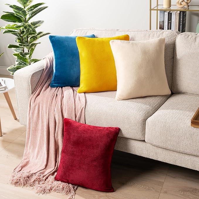 PAVILIA Mustard Yellow Throw Pillow Covers 20x20 Set of 2, Decorative Pillow Cases for Bed Sofa Couch, Boho Aesthetic Accent Decor Cushion Bedroom Living Room, Velvet Square Euro Sham Covers, Yellow