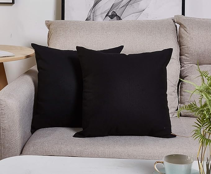 TangDepot Handmade Decorative Solid 100% Cotton Canvas Throw Pillow Covers/Pillow Shams, (20"x20", Black)