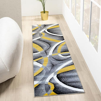 2305 Geometric Abstract Yellow 2x7 Area Rugs for Entryway