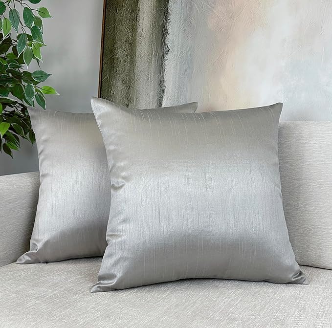 Aiking Home Collection 24x24 Inches Faux Silk Square European Shams, Zipper Closure, Silver (Set of 2)