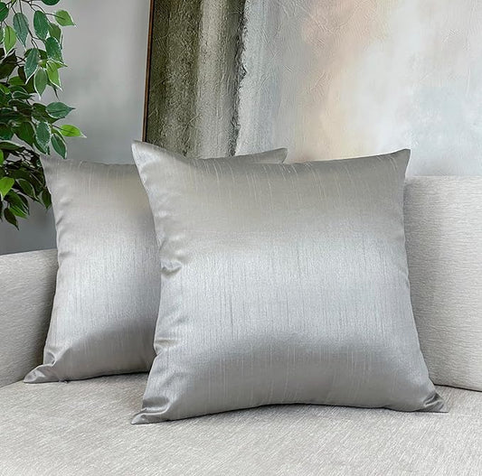 Aiking Home Collection 24x24 Inches Faux Silk Square European Shams, Zipper Closure, Silver (Set of 2)