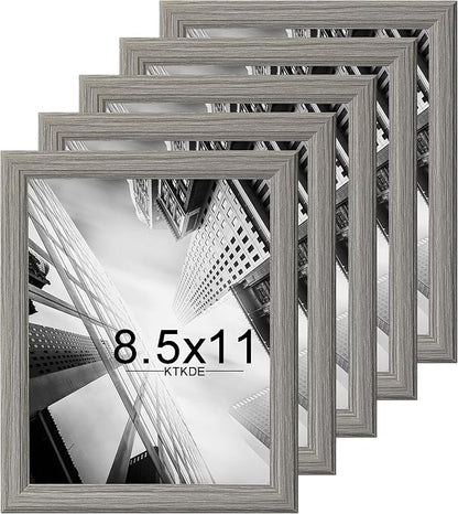 KTKDE 8.5x11 Picture Frame Set of 5,Certificate Frame Gray with Clear Plexiglass, 8.5 by 11 Picture Diploma Document Degree Frames for Wall and Tabletop,best gift