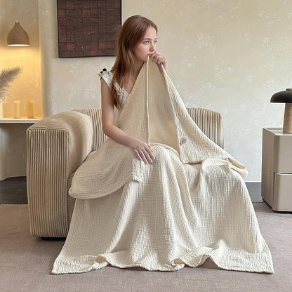 Simple&Opulence 100% Cotton Muslin Blanket Twin Size, Lightweight Breathable 4 Layering Gauze Blanket for Bed Couch Camping, Soft Bedspread Coverlet All-Season Use (Off White, 68"x86")