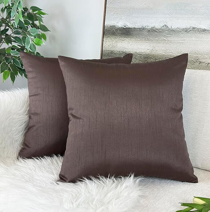 Aiking Home 24x24 Inches Faux Silk Square European Shams, Zipper Closure, Brown (Set of 2)
