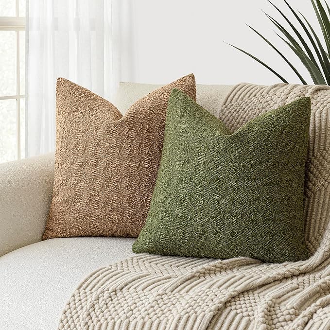 Foindtower Textured Boucle Throw Pillow Covers Accent Solid Pillow Cases Cozy Soft Decorative Couch Cushion Case for Chair Sofa Bedroom Living Room Home Decor, 20 x 20 Inch,Green