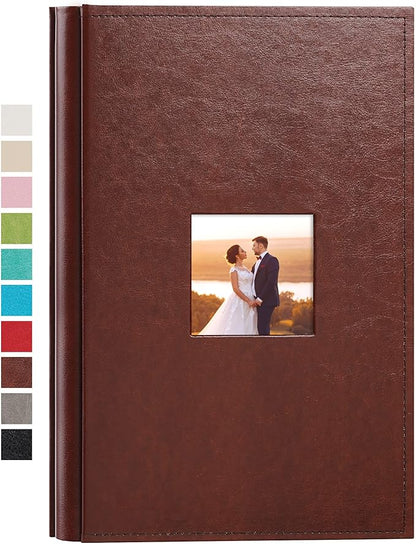 potricher Small Photo Album 4x6 300 Photos Leather Cover Picture Book with 300 Horizontal Pockets for Family Wedding Anniversary and Baby (Brown)