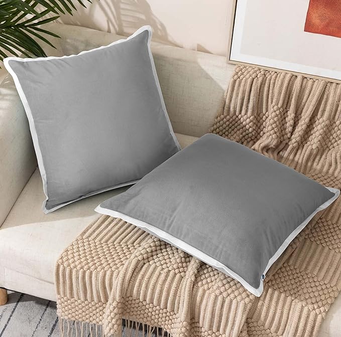 FINGERCRAFT Decorative Throw Pillow Cover Pack of 2 Soft Velvet Cushion Cover, Sofa and Bedroom Pillow Case 20" x 20" Silver
