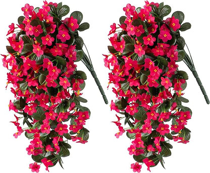 HyeFlora Artificial Fake Outdoor Outside Hanging Plants Flowers Vines for Spring Decoration, 2PCS Faux Silk Hotpink Daisy Mums UV Resistant Look Real Orchid Vine for Indoor Home Balcony Porch Planter