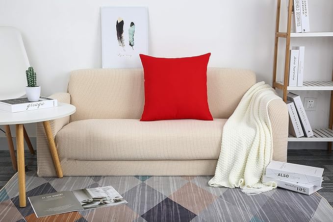 TangDepot Handmade Decorative Solid 100% Cotton Canvas Throw Pillow Covers/Pillow Shams, (22"x22", Red)