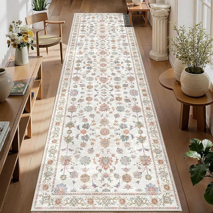 Tangsoo Runner Rug Hallway 2.6x10 Washable Carpet Runner Boho Vintage Floral Distressed Print Non Slip Soft Low-Pile Indoor Rug for Kitchen, Entryway, Bedroom, Laundry, Hallway Runner(Home Decor)