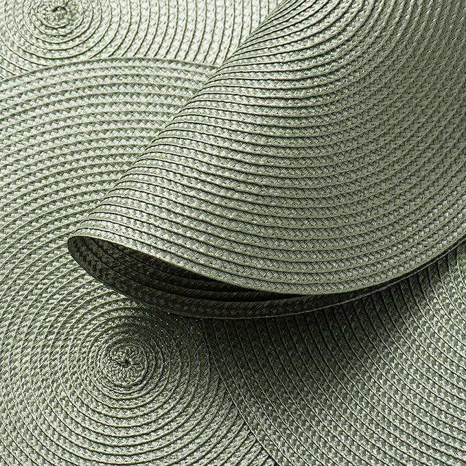 AHHFSMEI Round Braided Placemats 15 Inch Round Table Mats for Dining Tables Natural Woven Heat Resistant Place mats Set of 6 (Sage Green)