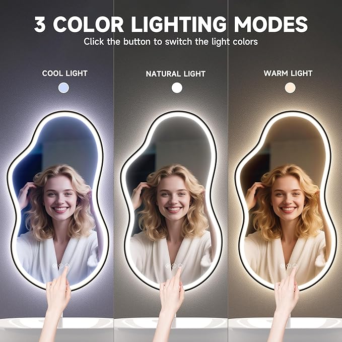 Hasipu Irregular Bathroom Mirror with Lights - 25"x45" LED Asymmetrical Wall Mirror, Abstract Modern Lighted Vanity Mirror for Wall, Anit-Fog, Dimmable, Memory, Vertical/Horizontal (Black