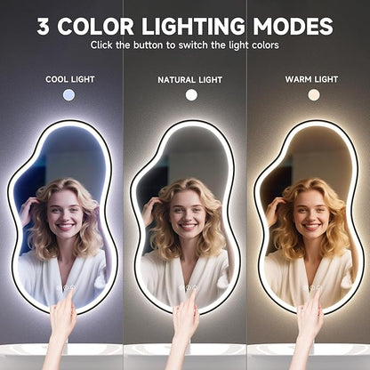 Hasipu Irregular Bathroom Mirror with Lights - 24"x35" LED Asymmetrical Wall Mirror, Abstract Modern Lighted Vanity Mirror for Wall, Anit-Fog, Dimmable, Memory, Vertical/Horizontal (Black