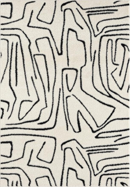 Abani Abstract Beige/Black Area Rug - 5'x8' - Modern Animal/Natural Lines Design - Deco Collection - Easy to Clean - Durable for High Traffic Areas - Bedroom, Office & Kitchen - Medium Pile