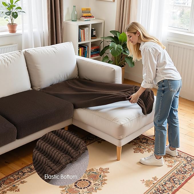Hokway Chaise Cover Set Individual Couch Cushion Slipcovers Reversible Cushion Protector for L-Shape Sofa