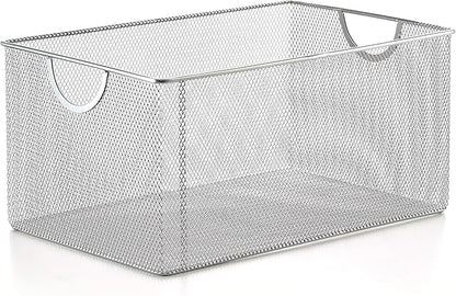 YBM Home Mesh Wire Storage Basket for Shelves, Pantry Organization, and Kitchen - Multipurpose Steel Wire Basket Holder Bin for Organizing Office Supplies, Household Toiletries and Laundry Supplies