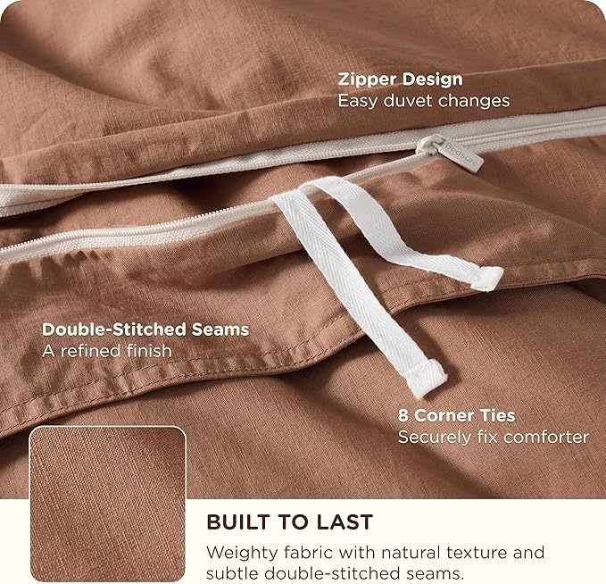 Bedsure Cotton Duvet Cover Queen - Luxury Slub Weave 100% Cotton Duvet Cover with a Linen Like Textured, Easy Change Durable Bedding, Mocha Mousse, 90" x 90"