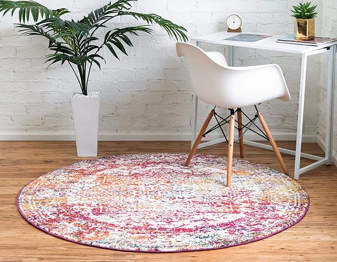 Rugs.com Arlington Collection Rug – 8 Ft Round Multi Medium-Pile Rug Perfect for Kitchens, Dining Rooms
