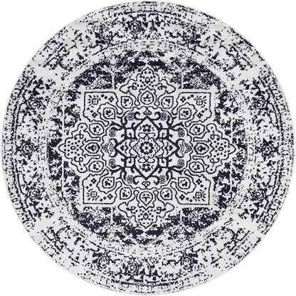 Rugs.com Arlington Collection Rug – 5 Ft Round Blue Medium-Pile Rug Perfect for Kitchens, Dining Rooms