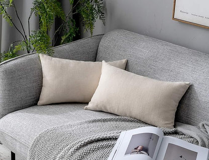 Stellhome Rectangle Burlap Throw Pillow Covers Solid Farmhouse Linen Pillowcase for Bed Couch Sofa Bench, Set of 2, 12 x 20 inch (30 x 50 cm), Cream
