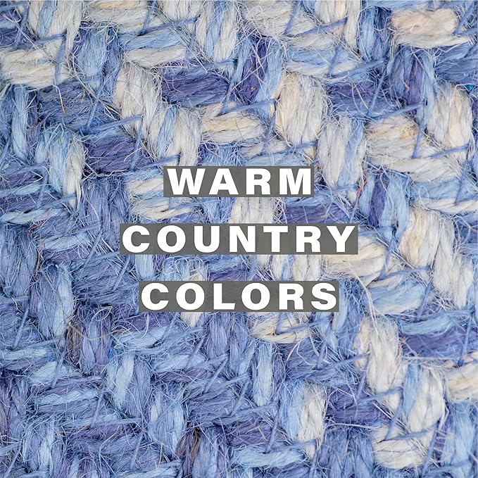 Homespice Denim Jute Braided Long Table Runner, Country Coastal Decor, Blue Rectangle 11x36 - Rich Colors, Easy to Clean, Durable and Protects Furniture