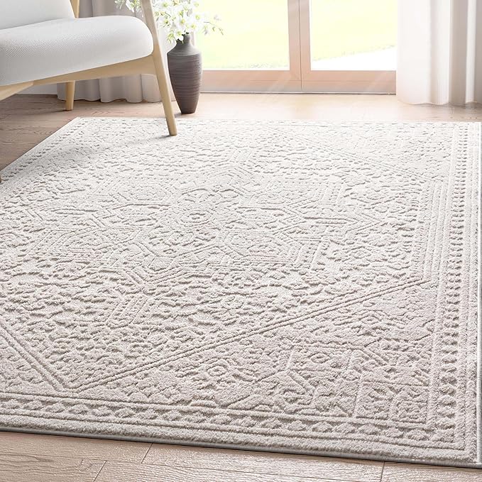 Well Woven Harlow Collection Cloud Medallion Ivory - Modern Tribal Minimalist 2x7 Runner Rug - Ideal for Hallway & Bedroom - Durable, Stain Resistant & Easy to Clean