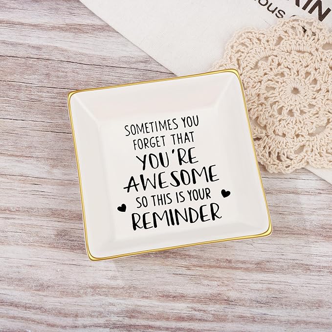 JoycuFF Inspirational Birthday Gifts for Women Ring Dish, Best Friends You're Awesome Gifts For Women Her Mom Sister Coworker Christmas