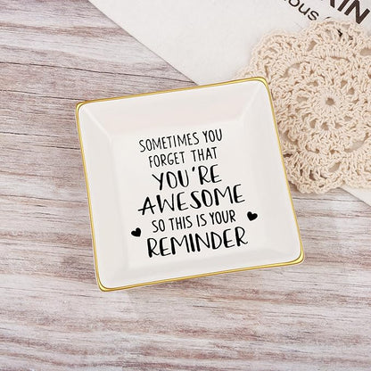 JoycuFF Inspirational Birthday Gifts for Women Ring Dish, Best Friends You're Awesome Gifts For Women Her Mom Sister Coworker Christmas