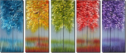 MyArton Handmade Metal Wall Art with Bog Life Multi-Colored Tree, 3D Abstract Design Artwork for Modern and Contemporary Decor, Indoor Outdoor Wall Decorations, 5-Panels Metal Art Measure 24"x 64"