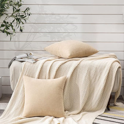 GAWAMAY Decorative Square Throw Pillow Covers 18"x18" Inch Set of 2, Super Soft Chenille Pillows Farmhouse Fall Pillowcase for Living Room Bedroom Sofa Couch Cushion Cover Beige 45x45cm (No Insert)