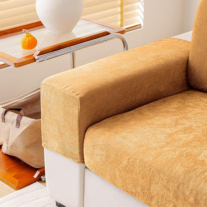 Couch Cushion Covers Individual Large Super Stretch Chenille (Softer Version) Sofa Cushion Covers, Armrest Cover Couch Slipcovers Furniture Protector (2PC, Khaki)